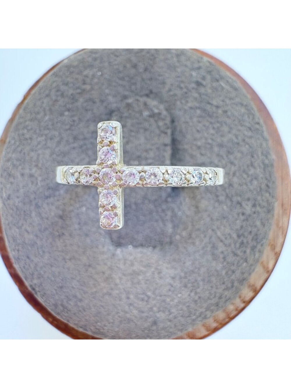 Cubic Zirconia Cross Design Ring Vintage Sterling Silver 925 Size 4.75